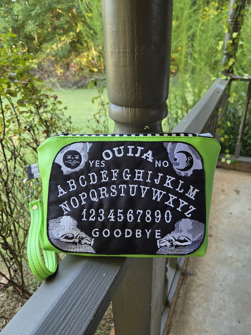 Neon Green Ouija Print Wristlet Clutch